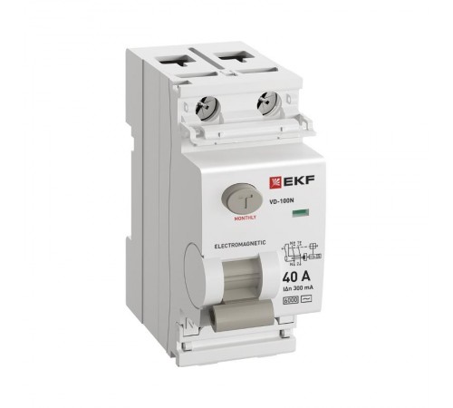 Выключатель дифференциального тока ВД-100N 2п 40А 300мА (тип АС, эл-мех) 6кА PROximа  E1026M40300  EKF