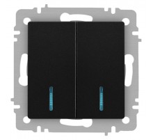 Выключатель Intro Accent 6-105-05 двойной с подсветкой, 10А-250В, IP20, СУ, AL/CU, антрацит  Б0063516  Intro