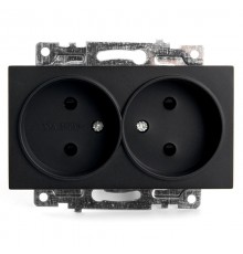 Розетка 2-местная с защитной шторкой (механизм) б/з, 250В, 10А, серия Катрин, GLS10-7113-05, черный  39611  STEKKER