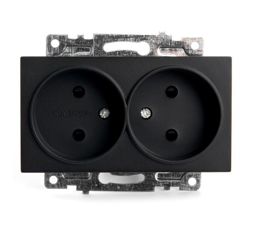 Розетка 2-местная с защитной шторкой (механизм) б/з, 250В, 10А, серия Катрин, GLS10-7113-05, черный  39611  STEKKER