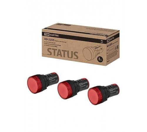 STATUS Лампа сигнальная AD-22DS, LED, d22 мм, 24-440 В AC/DC, красный  SQ0702-0093  TDM