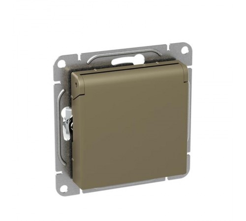 Механизм розетки, 16А, IP44, с заземлением, со шторками, c крышкой, шампань Эпика  UP1-SOC-111-44 EKF