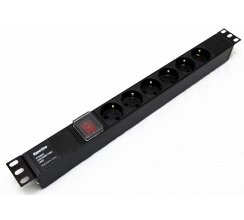 Блок розеток SHE19-6SH-S-IECд.19"шк.,горизонт.,с выкл.с подсв.,6 роз.Schuko(10А),250В,без каб.пит.,482.6х44.4х44.4мм(ШхВхГ)  404325  Hyperline