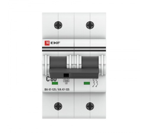 Выключатель автоматический двухполюсный ВА 47-125 80А C 15кА PROxima  mcb47125-2-80C  EKF