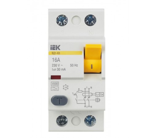 Выключатель дифференциальный (УЗО) ВД1-63 2п 16А 30мА тип A  MDV11-2-016-030  IEK