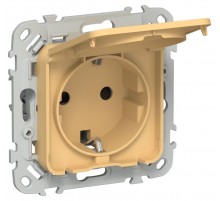 FLITE Розетка с заземлением со шторками с крышкой быстрозажимные клеммы 16А IP44 РСшкр11-1-44-ФлЗ золотарник  FI-R16-16-1-44-K90  IEK