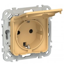 FLITE Розетка с заземлением со шторками с крышкой быстрозажимные клеммы 16А IP44 РСшкр11-1-44-ФлЗ золотарник  FI-R16-16-1-44-K90  IEK
