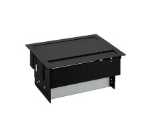 Simon S400 Двухсторонний Врезной розеточный блок с крышкой и мет. вводом, 4x2P+E, 4 пустых модуля, черный, S400  47402000-138  Simon