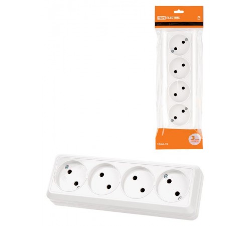 Розетка 4-х местная горизонтальная 2П открытой установки IP20 10A белая "Ладога"  SQ1801-0128  TDM