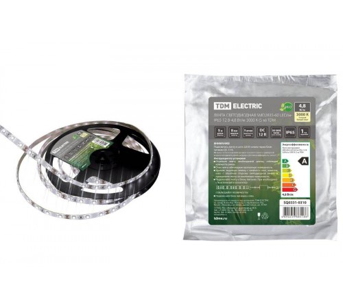 Лента светодиодная SMD2835-60 LED/м-IP65-12 В-4,8 Вт/м-3000 К (5 м)  SQ0331-0310  TDM