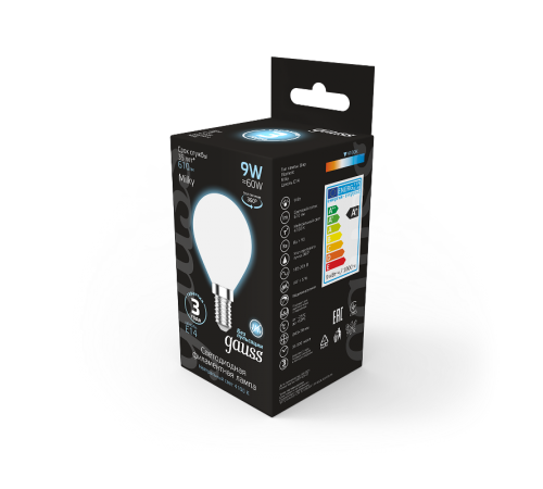 Лампа светодиодная Filament Шар 9W 610lm 4100К Е14 milky LED 1/10/50  105201209  Gauss