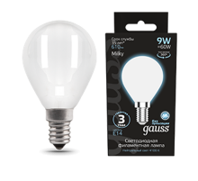 Лампа светодиодная Filament Шар 9W 610lm 4100К Е14 milky LED 1/10/50  105201209  Gauss