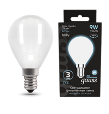 Лампа светодиодная Filament Шар 9W 610lm 4100К Е14 milky LED 1/10/50  105201209  Gauss