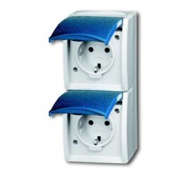 Розетка SCHUKO 16А 250В IP44, двойная вертикальная, для открытого монтажа, серия ocean, цвет серый/сине-зелёный  2084-0-0729   2CKA002084A0729  ABB