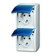 Розетка SCHUKO 16А 250В IP44, двойная вертикальная, для открытого монтажа, серия ocean, цвет серый/сине-зелёный  2084-0-0729   2CKA002084A0729  ABB