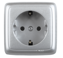 Розетка открытой установки, одноместная, с заземляющим контактом, цвет серебро  РА16-111-06  HEGEL