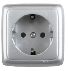 Розетка открытой установки, одноместная, с заземляющим контактом, со шторкой, с монтажной пластиной, цвет серебро  РА16-116-06  HEGEL