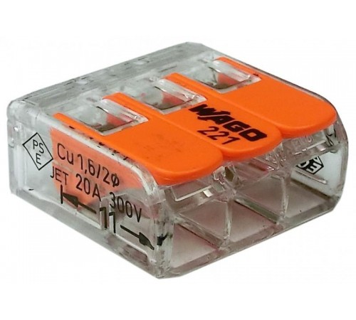 Клемма универсальная 3-проводная 0.14 - 4 мм.кв. (уп/50шт)  221-413  WAGO