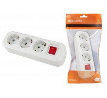 Колодка розеточная 3 гнезда 2П+3 c выключателем 16А 250В белая   SQ1806-0017  TDM