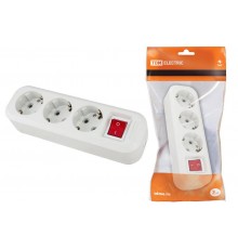 Колодка розеточная 3 гнезда 2П+3 c выключателем 16А 250В белая   SQ1806-0017  TDM