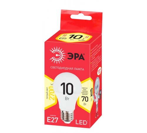 Лампа светодиодная RED LINE ECO LED A60-10W-827-E27 E27 / Е27 10Вт груша теплый белый свет  Б0028006  ЭРА