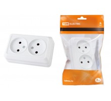 Розетка двойная 2П открытой установки IP20 10А 250В (керамика) белая "Ладога"  SQ1801-0112  TDM