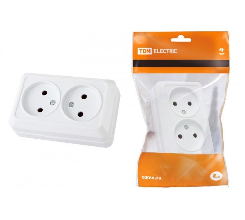 Розетка двойная 2П открытой установки IP20 10А 250В (керамика) белая "Ладога"  SQ1801-0112  TDM