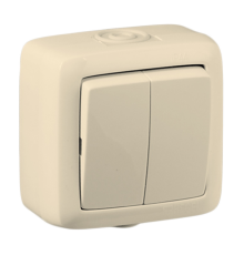 Выключатель открытой установки, двухклавишный, брызгозащищенный, цвет слоновая кость  ВА10-251-01  HEGEL