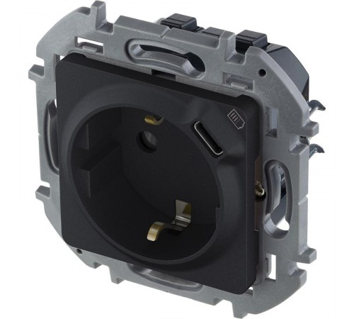 Inspiria Антрацит Розетка с заземлением С/У со встроенным зарядным устройством USB C 1.5А без рамки  673773  Legrand