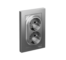 AtlasDesign Сталь Розетка 2-ая с заземлением, со шторками, 16А, (в сборе с рамкой)  ATN000926  SE