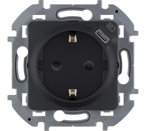 Inspiria Антрацит Розетка с заземлением С/У со встроенным зарядным устройством USB C 1.5А без рамки  673773  Legrand