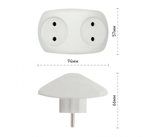 Разветвитель электрический SPx-2-W на 2 розетки без заземления 10А белый  Б0053480  ЭРА