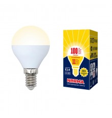 Лампа светодиодная LED-G45-11W/WW/E14/FR/NR LED. "шар", матовая. Серия Norma. 3000K  UL-00003832  Volpe