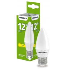 Лампа светодиодная C35 свеча 12Вт 230В 3000К E27   LL-C35-12-230-30-E27-G  GENERICA