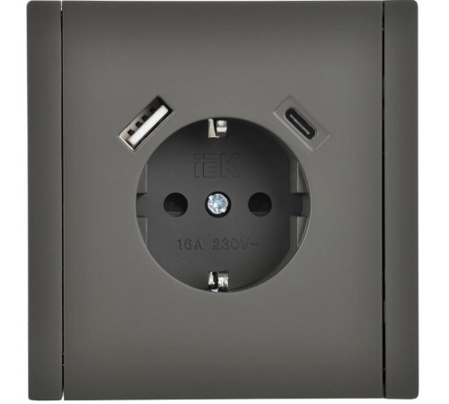 FORTE&PIANO Розетка с заземлением, со шторками в/к 16А USB A+C 18Вт FP347 серый  FP-R14-16-U22-018-K03  IEK