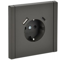 FORTE&PIANO Розетка с заземлением, со шторками в/к 16А USB A+C 18Вт FP347 серый  FP-R14-16-U22-018-K03  IEK