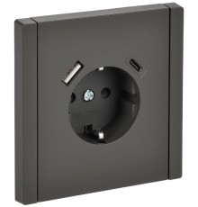 FORTE&PIANO Розетка с заземлением, со шторками в/к 16А USB A+C 18Вт FP347 серый  FP-R14-16-U22-018-K03  IEK