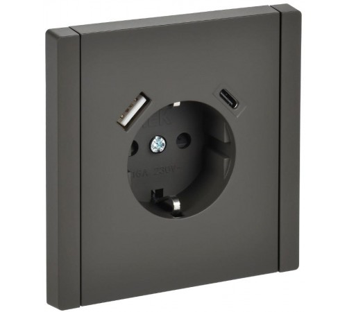 FORTE&PIANO Розетка с заземлением, со шторками в/к 16А USB A+C 18Вт FP347 серый  FP-R14-16-U22-018-K03  IEK