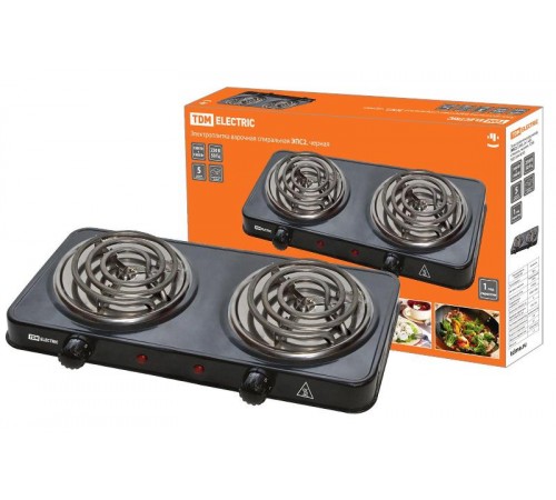 Электроплитка двухконф. ЭПС2 230 В, 2х1 кВт, спираль, черная,  SQ2504-0016  TDM