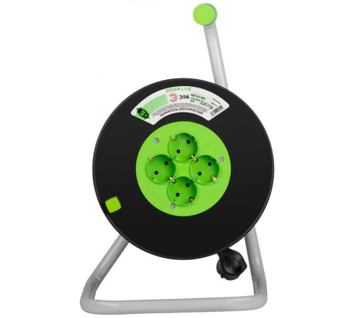 Удлинитель силовой ЭРА GREEN LINE KAT-3x1-40m Greenline на катушке пластик 4 розетки с заземлением 40м ПВС 3x1мм2   Б0065116  ЭРА