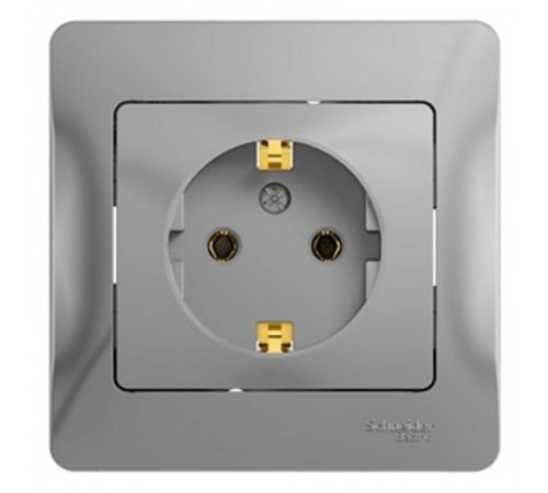 Glossa Алюминий Розетка с заземлением (в сборе с рамкой)  GSL000342  SE