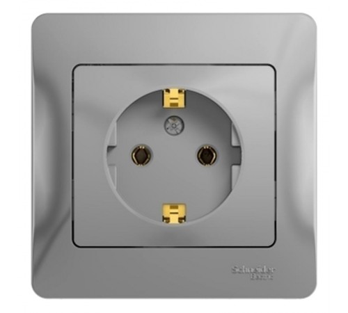 Glossa Алюминий Розетка с заземлением (в сборе с рамкой)  GSL000342  SE