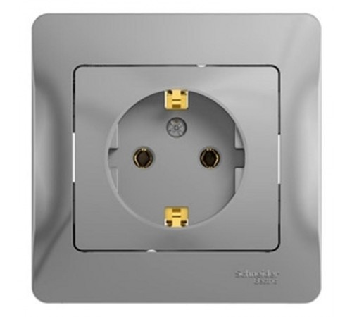 Glossa Алюминий Розетка с заземлением (в сборе с рамкой)  GSL000342  SE
