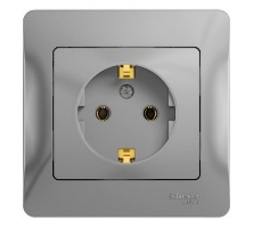 Glossa Алюминий Розетка с заземлением (в сборе с рамкой)  GSL000342  SE