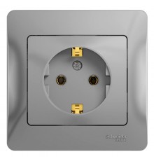 Glossa Алюминий Розетка с заземлением (в сборе с рамкой)  GSL000342  SE