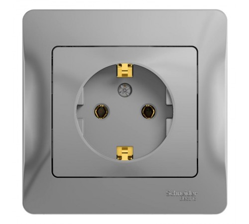 Glossa Алюминий Розетка с заземлением (в сборе с рамкой)  GSL000342  SE