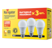 Лампа светодиодная   95 318 NLL-A60-13-230-2.7K-E27-PACK3  95318  Navigator
