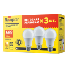Лампа светодиодная   95 318 NLL-A60-13-230-2.7K-E27-PACK3  95318  Navigator
