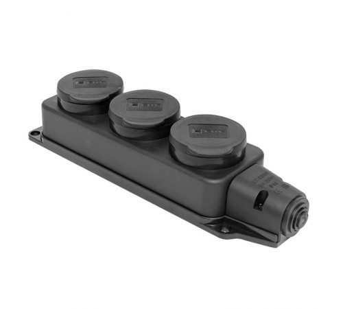 Розетка трехместная с защит. крышками каучуковая 230В 2P+PE 16A IP44 Basic  RPS-015-16-230-44  EKF