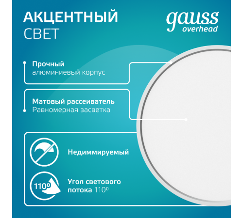 Светильник светодиодный декоративный бытовой с рассеивателем HD020 10W (хром сатин) 4100K 88х75мм  HD020  Gauss